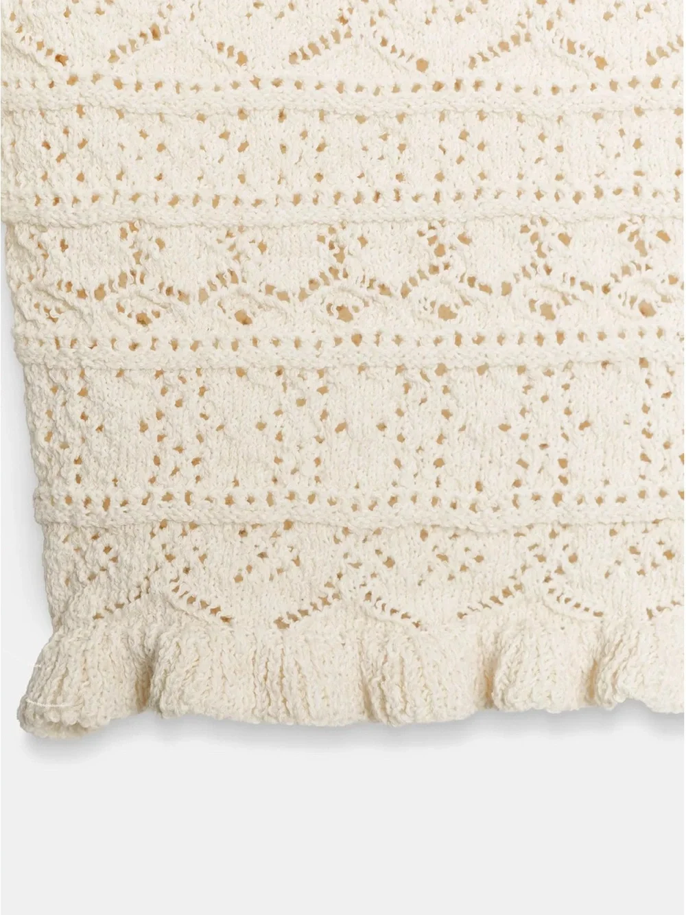 Zara Cream Crochet Puff-Sleeve Crop Top